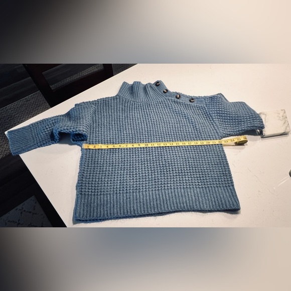 Ann Taylor Weekend Dusty Blue Mock Neck Button-Shoulder Sweater size L - Picture 10 of 11